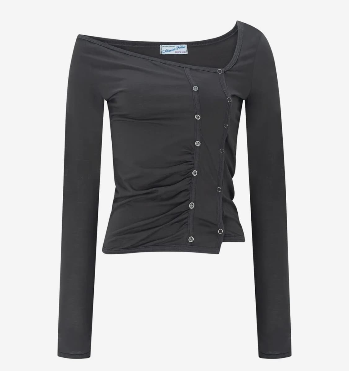 (새상품, 택O) 플리즈노팔로우 언발 버튼 롱슬리브 탑 차콜 상품이미지3