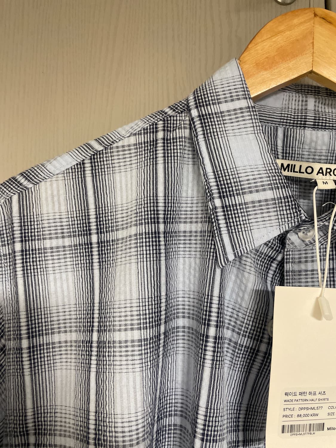 밀로아카이브 웨이드 체크 패턴 하프 반팔 셔츠 파우더블루 M 상품이미지3