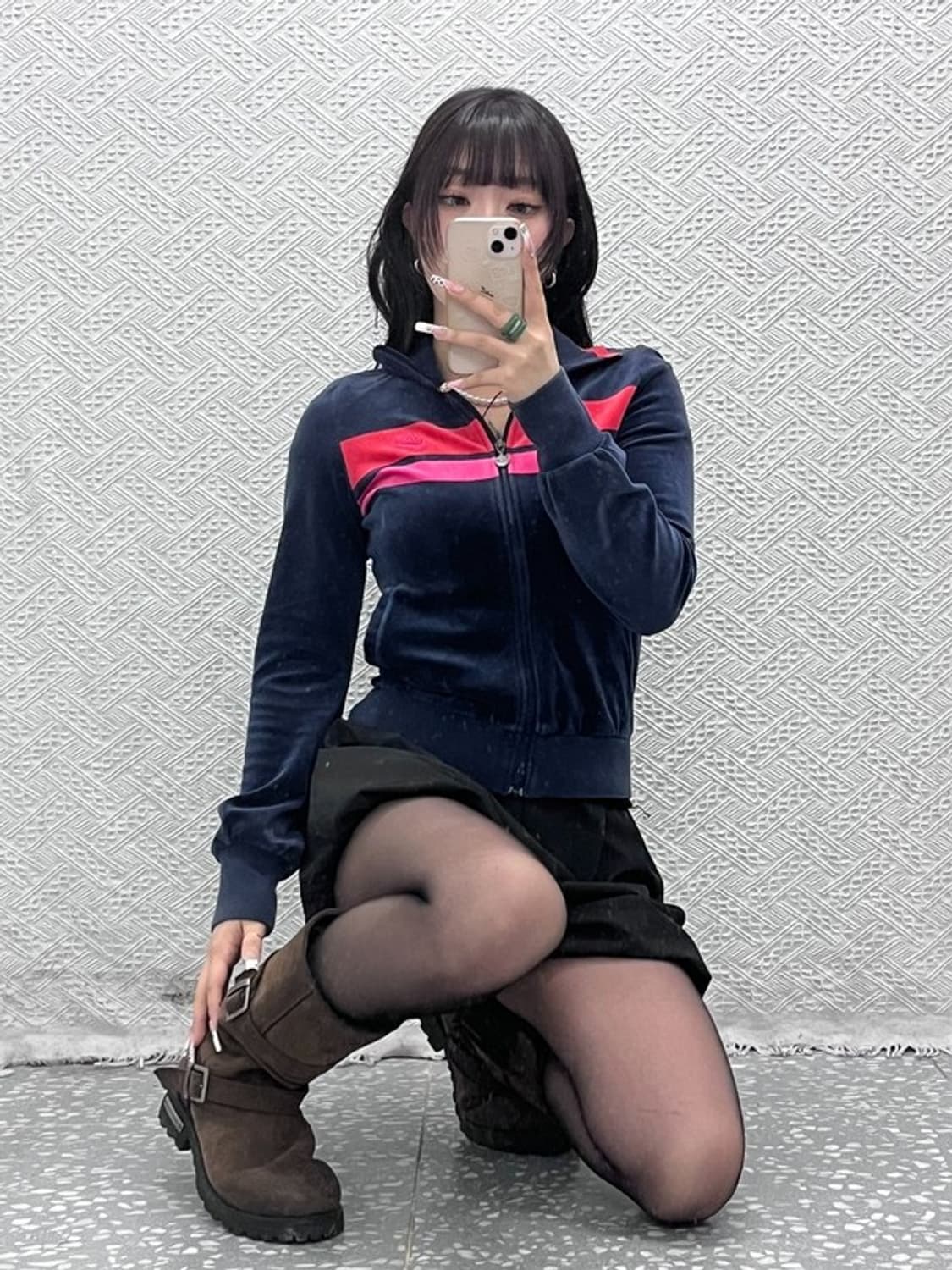 나이키 Y2K 레트로 00's 배색 벨벳 집업 자켓 XS C11222 상품이미지1