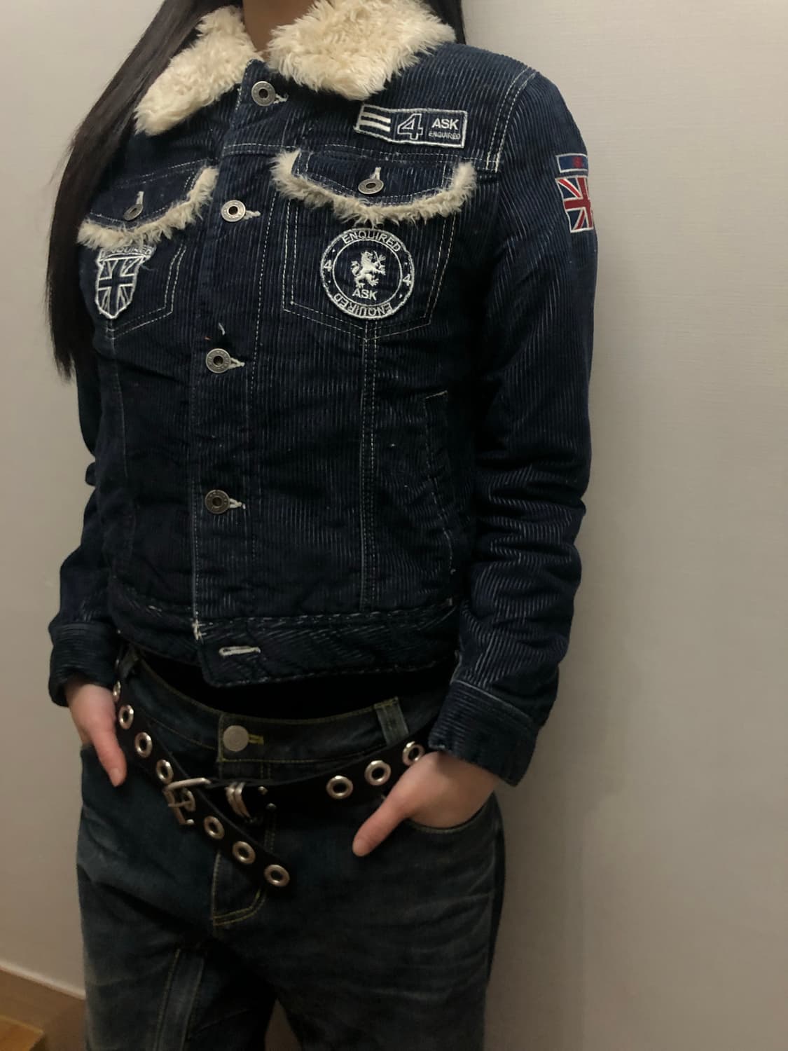 빈티지 에스크 퍼 카라 패치 데님 코듀로이 자켓 상품이미지8