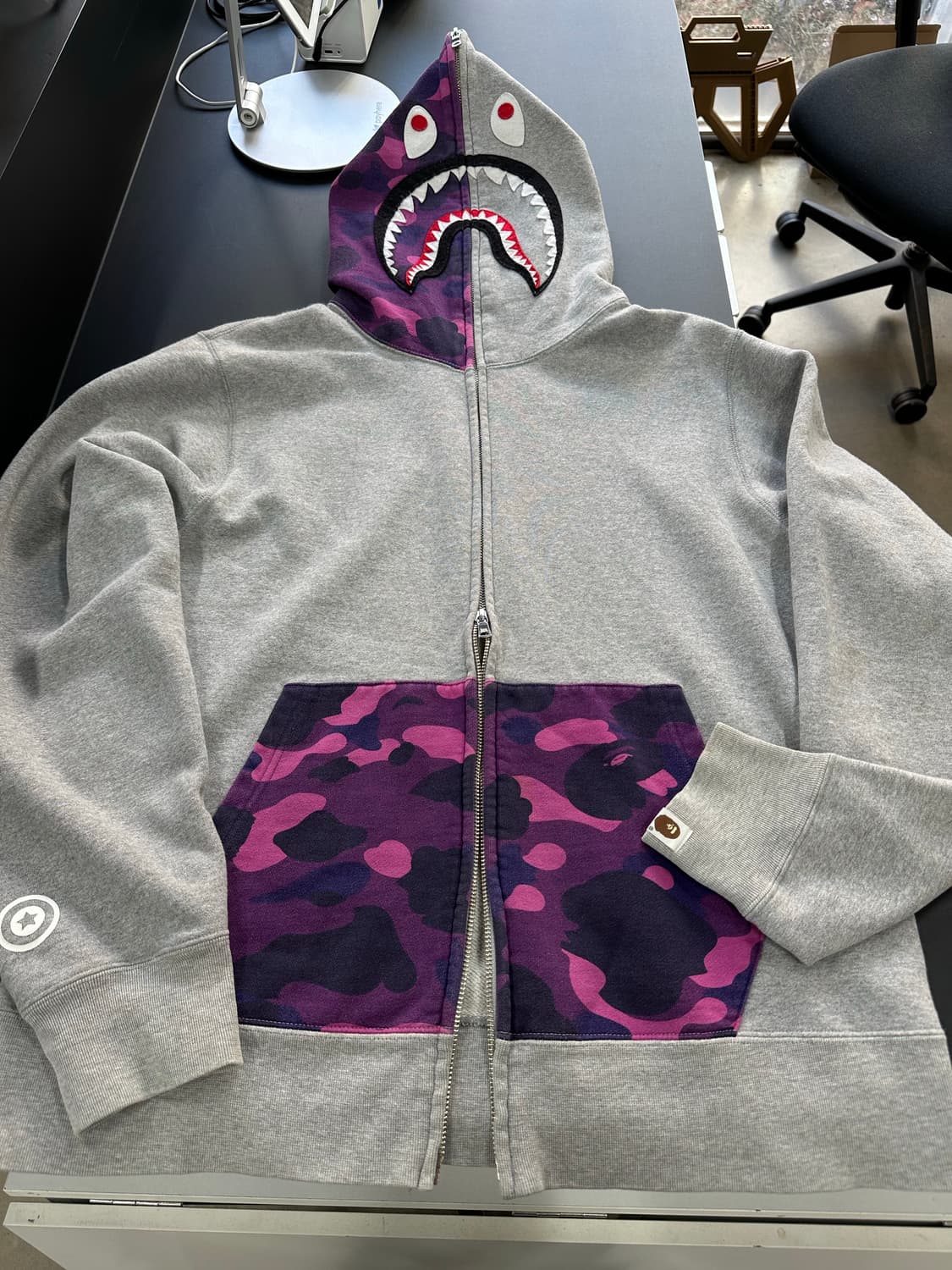 베이프 샤크 카모 풀 후드집업 그레이퍼플 상품이미지8