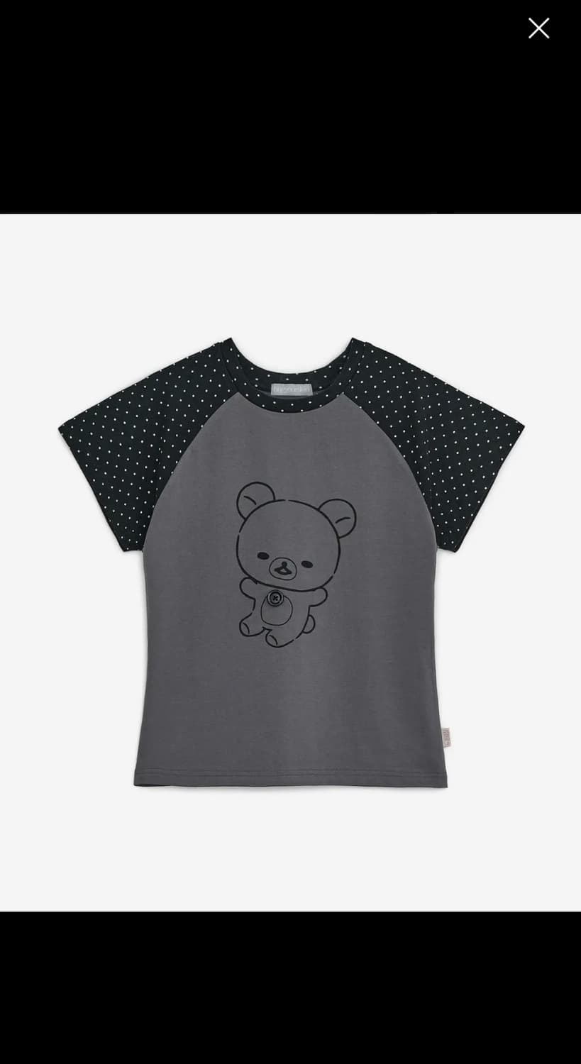 허그유어스킨 코리락쿠마 도트 레글런 티 차콜 상품이미지1