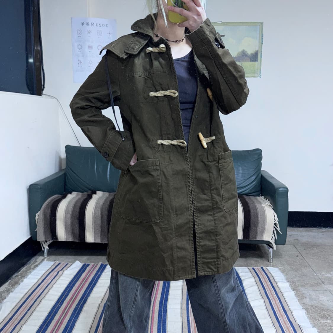 투티/ 0091 프리즘웍스 후드 더플 트랜치 코트 떡볶이 카키 상품이미지2