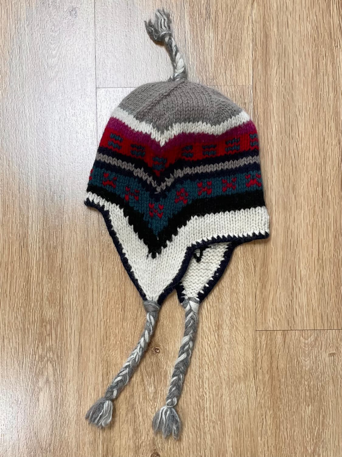 택포) JP 일본 빈티지 패턴 울 니트 귀달이 이어플랩 비니 모자 상품이미지1