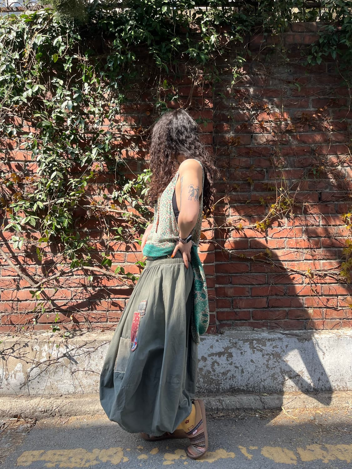 빈티지 카키 패치워크 벌룬 스커트 상품이미지3