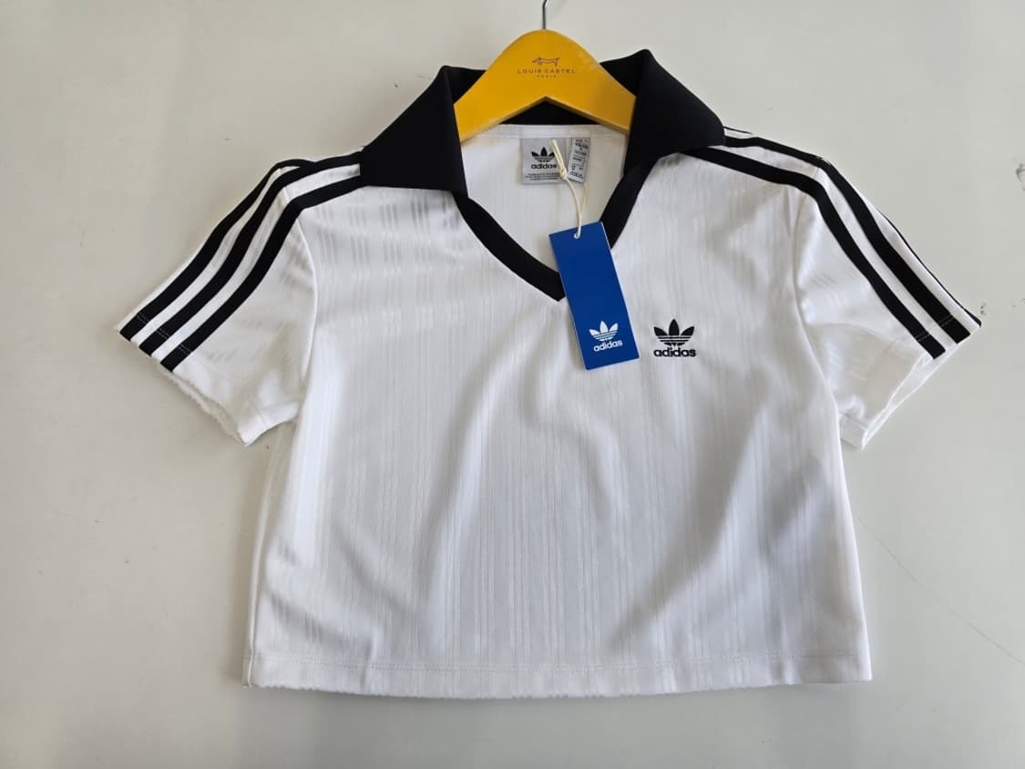 아디다스 아디컬러 풋볼 자카드 브이넥 크롭 폴로 셔츠 화이트 M 상품이미지1
