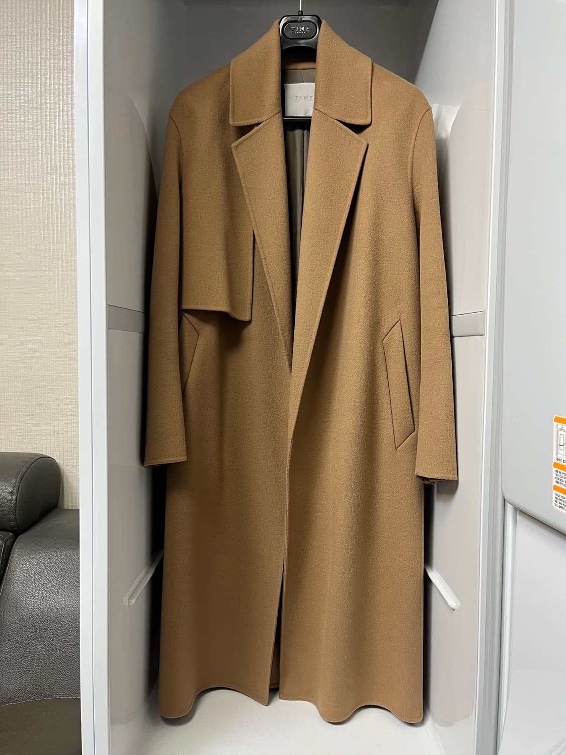 타임옴므 베이지 캐시미어 건플랩 벨티드 코트 100사이즈 상품이미지1
