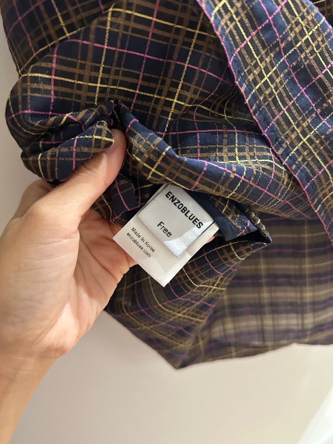 엔조블루스 시어 체크 슬리브리스탑 네이비(1회착용) 상품이미지9