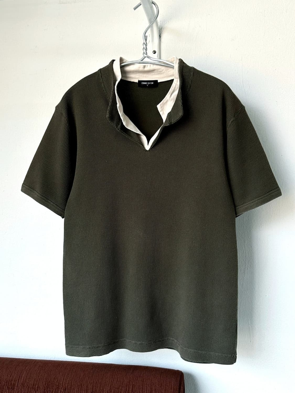 Fake layered design neck waffle fabric t 상품이미지5