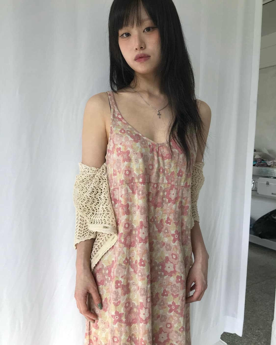 피치 플라워 나시 원피스 상품이미지1