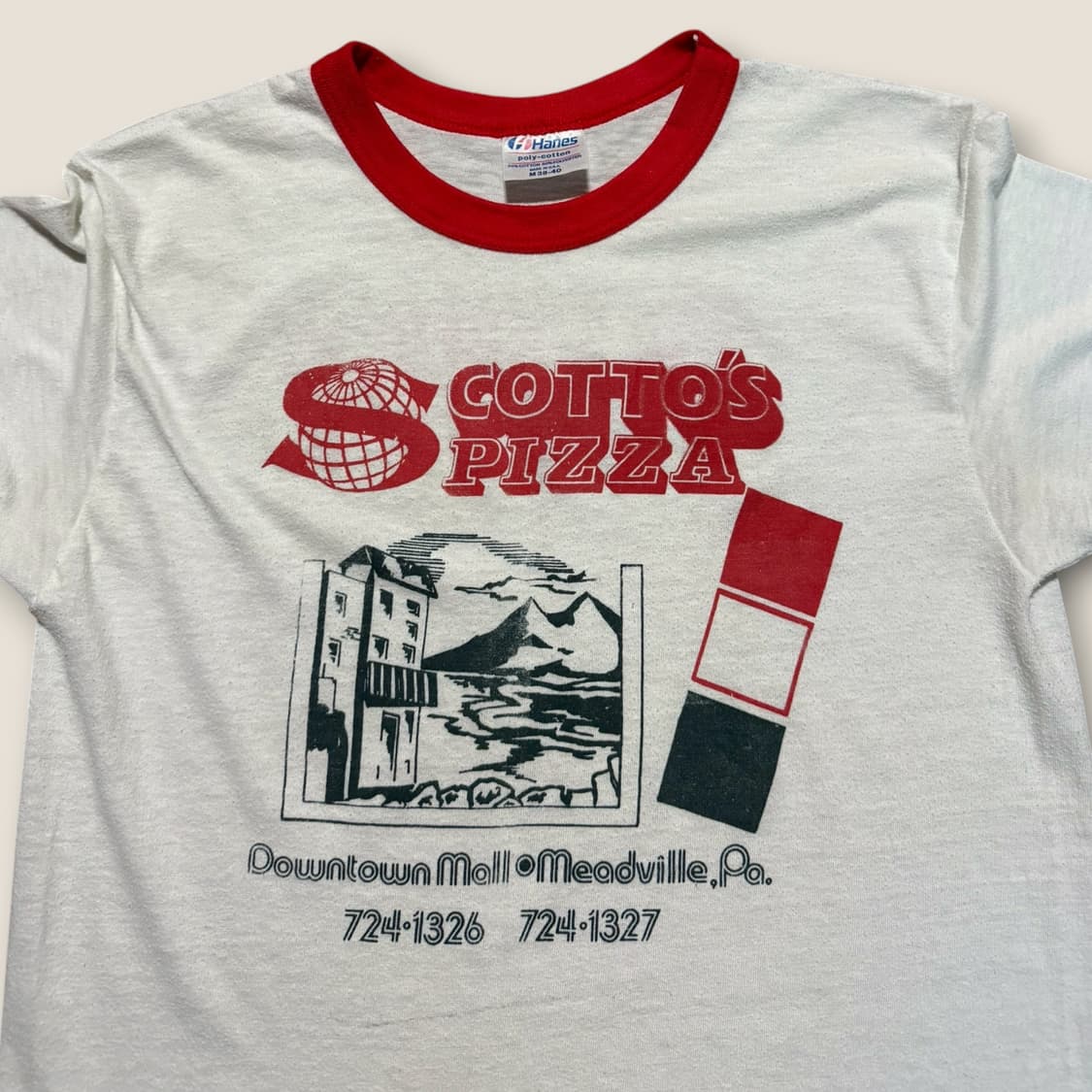 80s USA Hanes Cotto’s Pizza 링거 티셔츠 M  상품이미지2