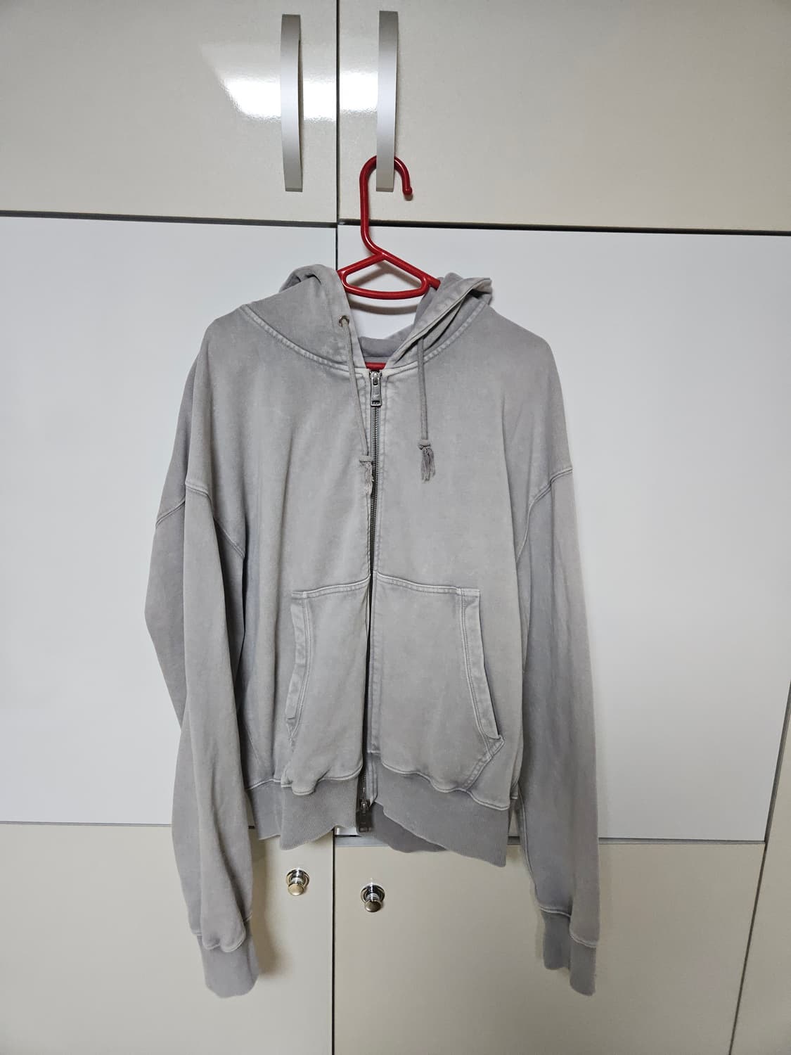 쿠어 가먼트 다잉 에센셜 후드 집업 워시드 그레이 M 상품이미지1