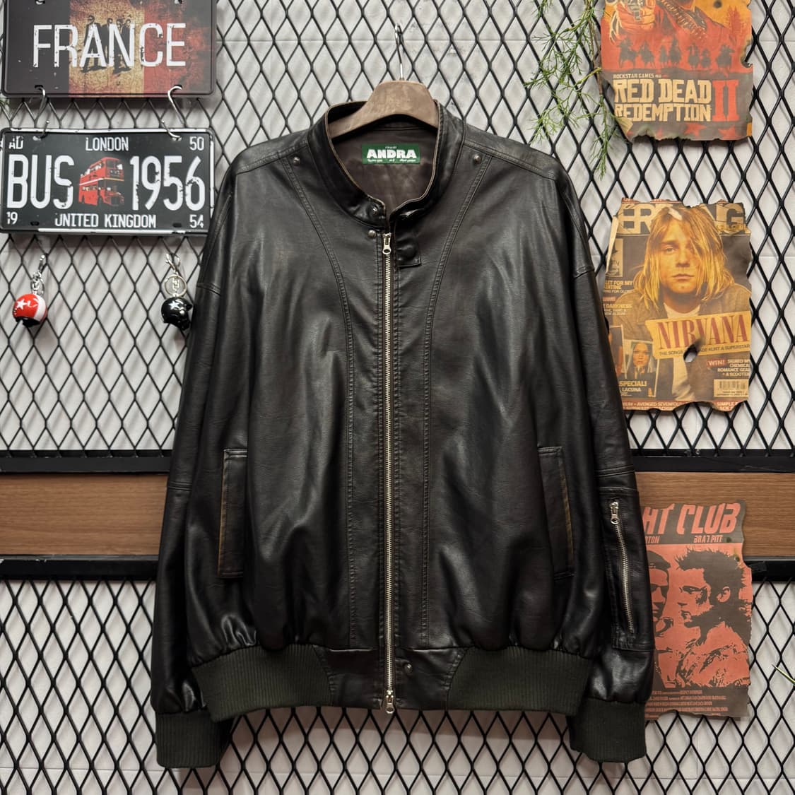 90s JPN VINTAGE 리얼 레더 블루종 자켓 블랙 상품이미지1