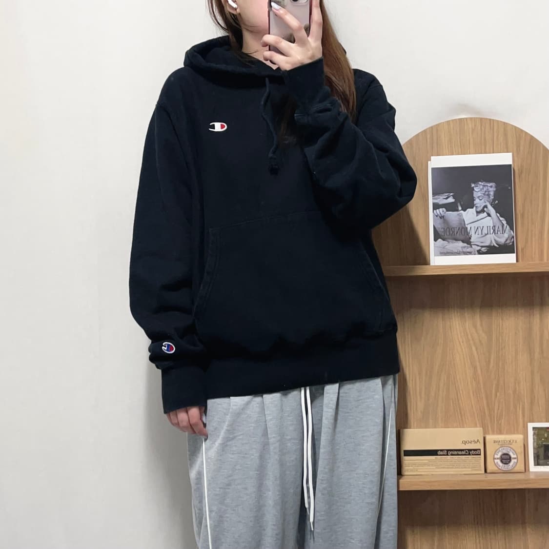[정품] 챔피온 블랙 투로고 기모 후드티 [ M ] 상품이미지2