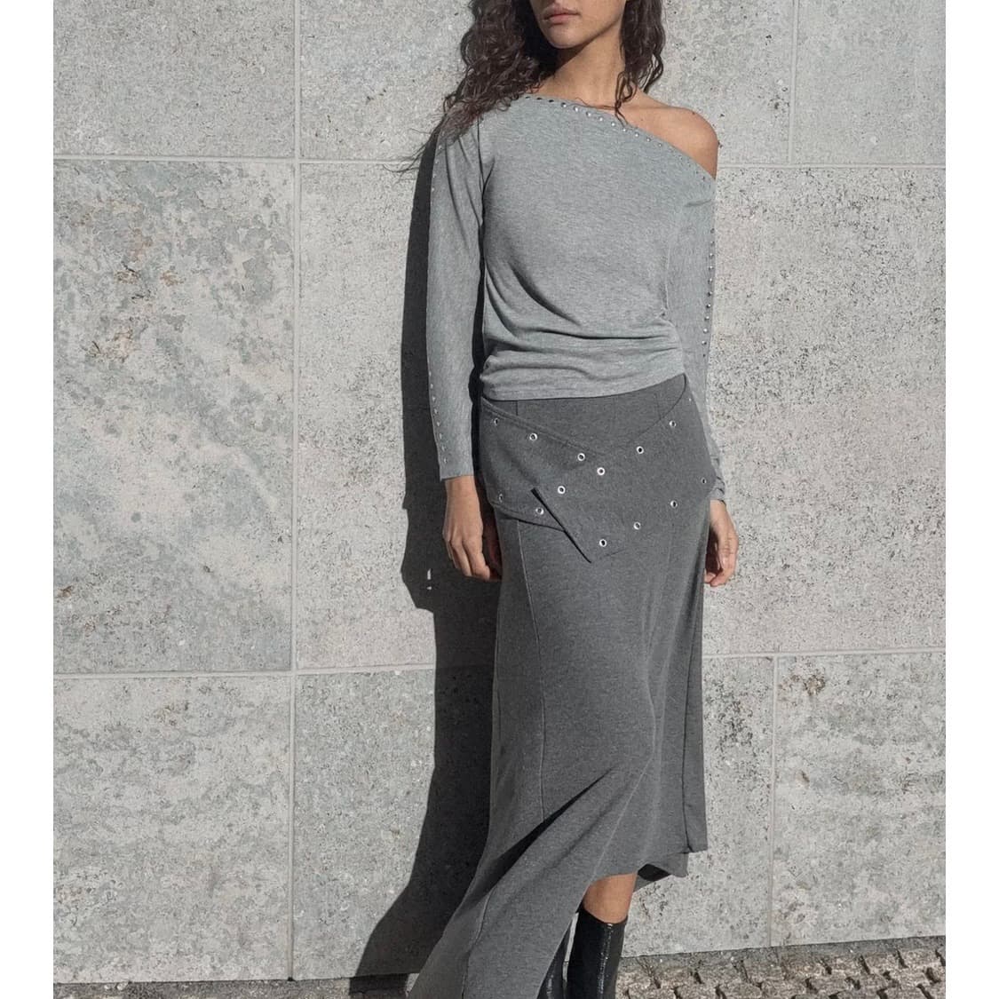 zara 자라 부드러운 스터드 미디 스커트 롱스커트 그레이 상품이미지2