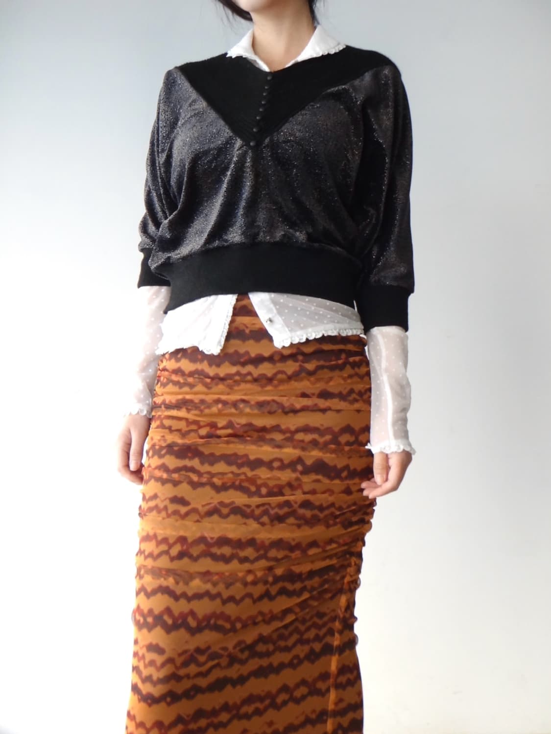 Lush circle velvet half knit / black 상품이미지5