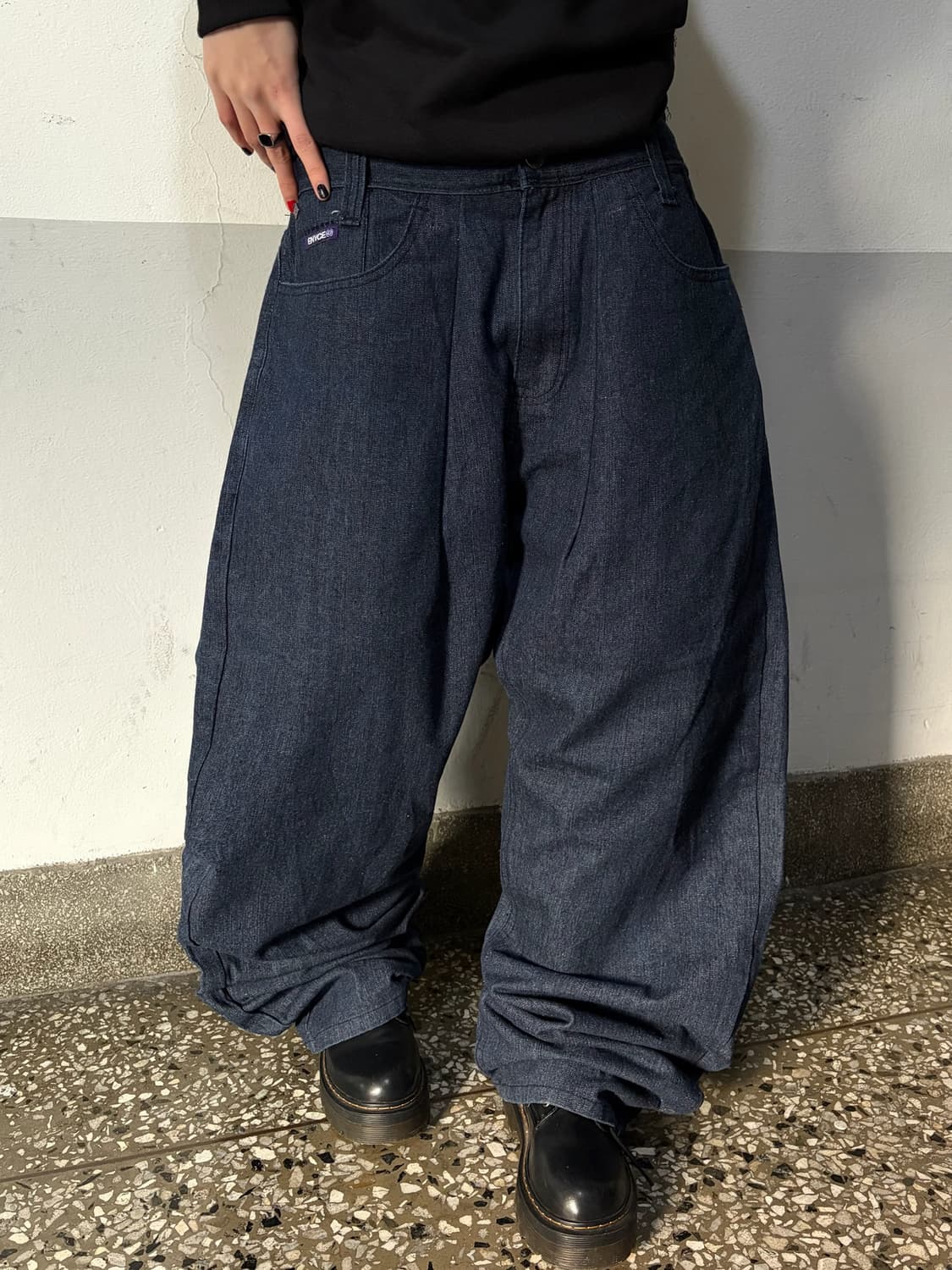 90s 올드스쿨 션존자수 오버 와이드 데님 팬츠 상품이미지2