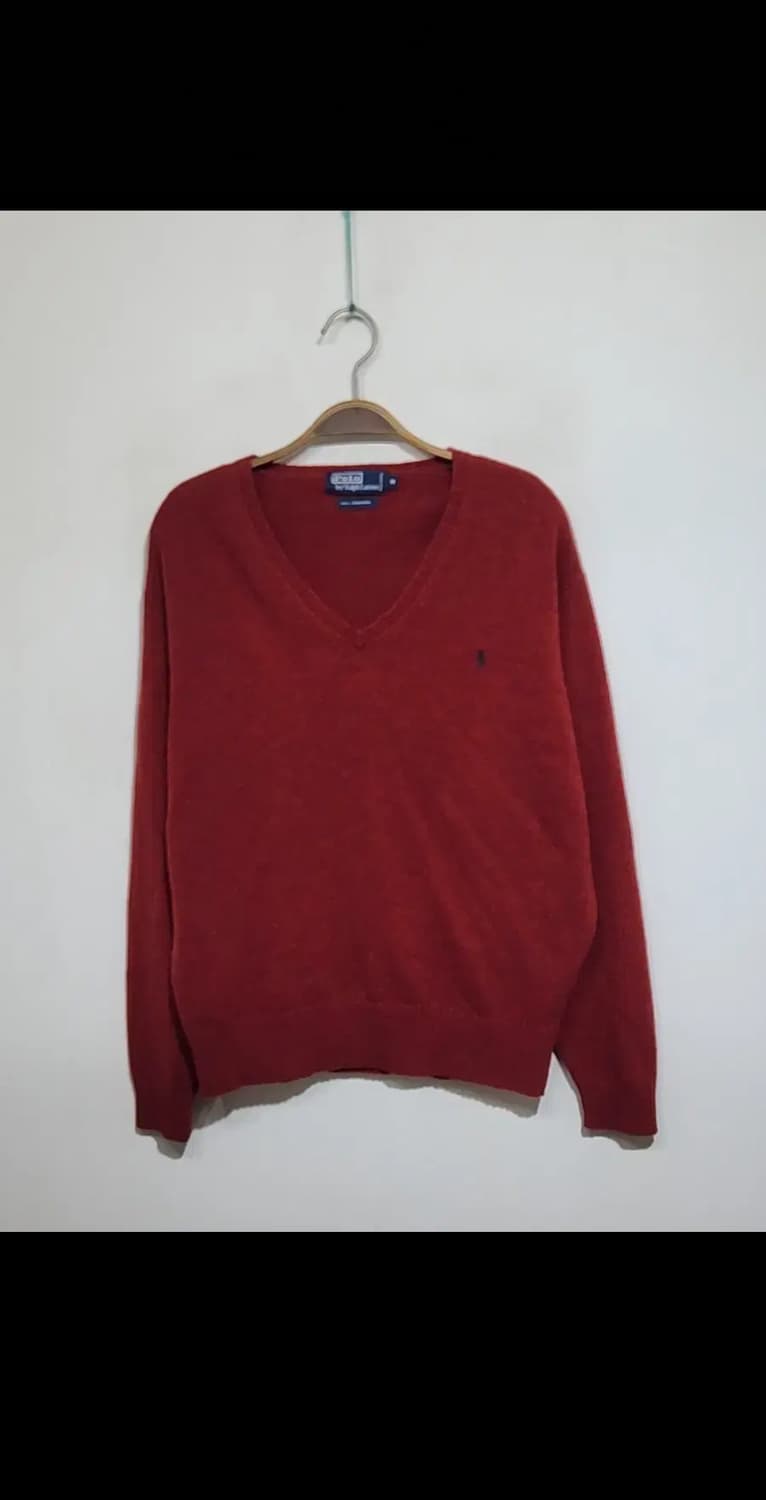 (L) 랄프로렌 폴로 니트 버건디 램스울 브이넥 스웨터  상품이미지1