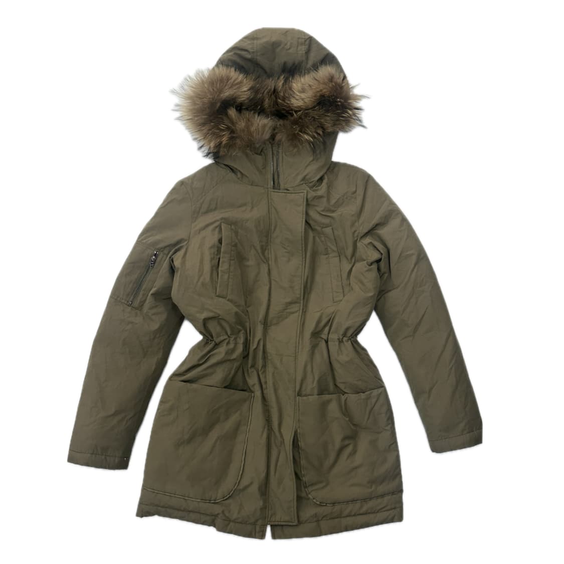 빈티지 퍼 올리브그린 카키 그런지 허리라인 겨울 구스패딩  상품이미지1