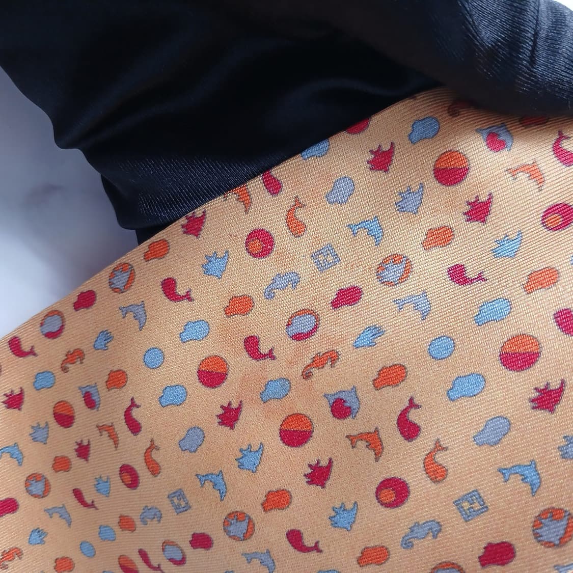 펜디 옐로우 어류 모티브 자카드 넥타이 9cm B등급 E924 상품이미지6