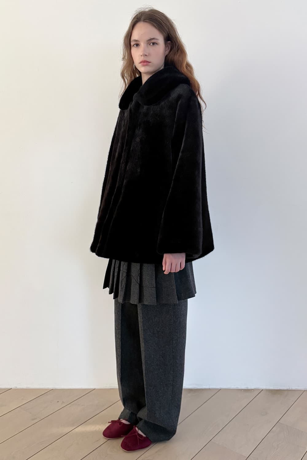 새상품 시눈 하프 퍼코트 블랙 Sn Half Fur Coat Black 상품이미지5