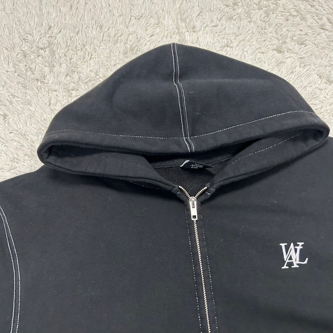 WOOALONG Two-Way Black Zip-up Hoodie 상품이미지5