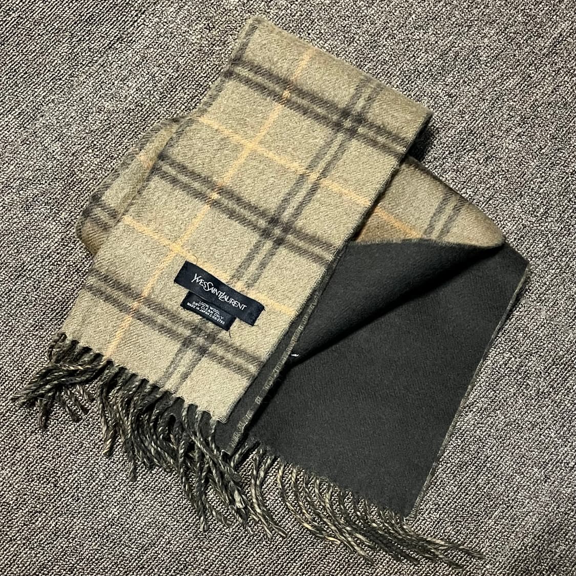 90s 입생로랑 울100 브라운 체크 머플러 목도리 상품이미지1