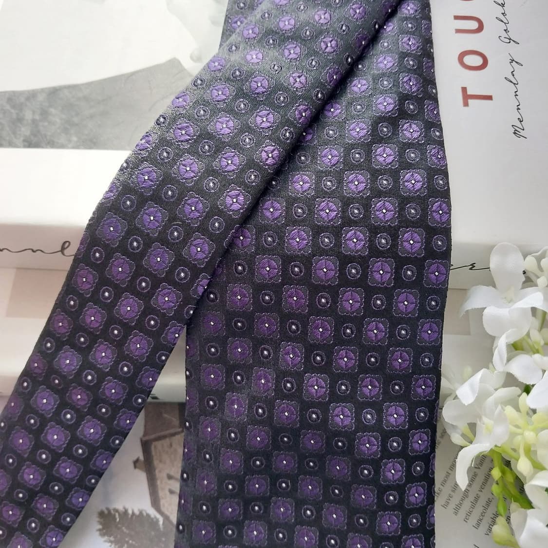 아쿠아스큐텀 실크 퍼플&블랙 그라데이션 넥타이 9cm A+등급 K1512 상품이미지4