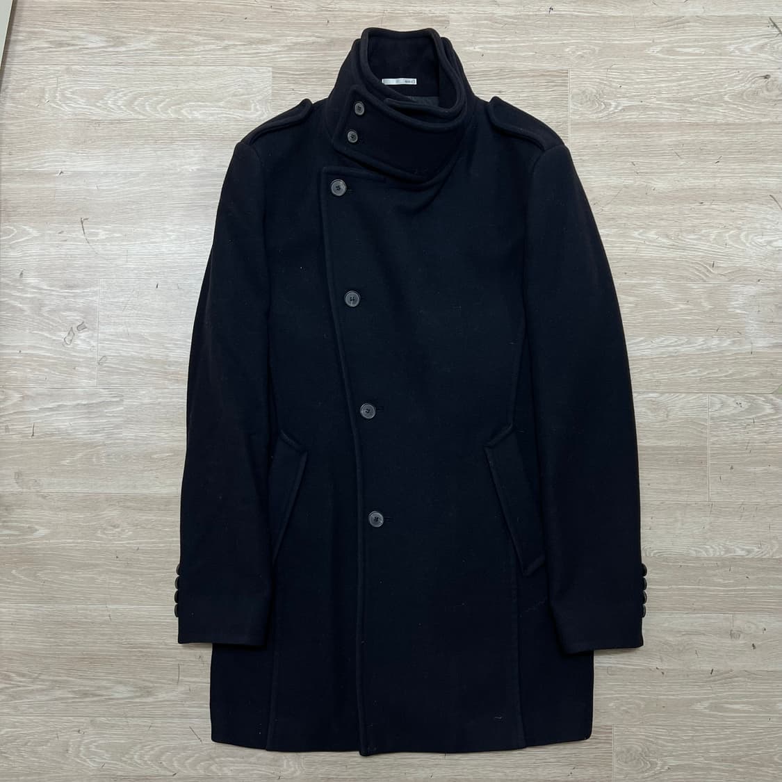 앤드지 모직 하이넥 오피서 코트 [네이비] L/100 상품이미지1