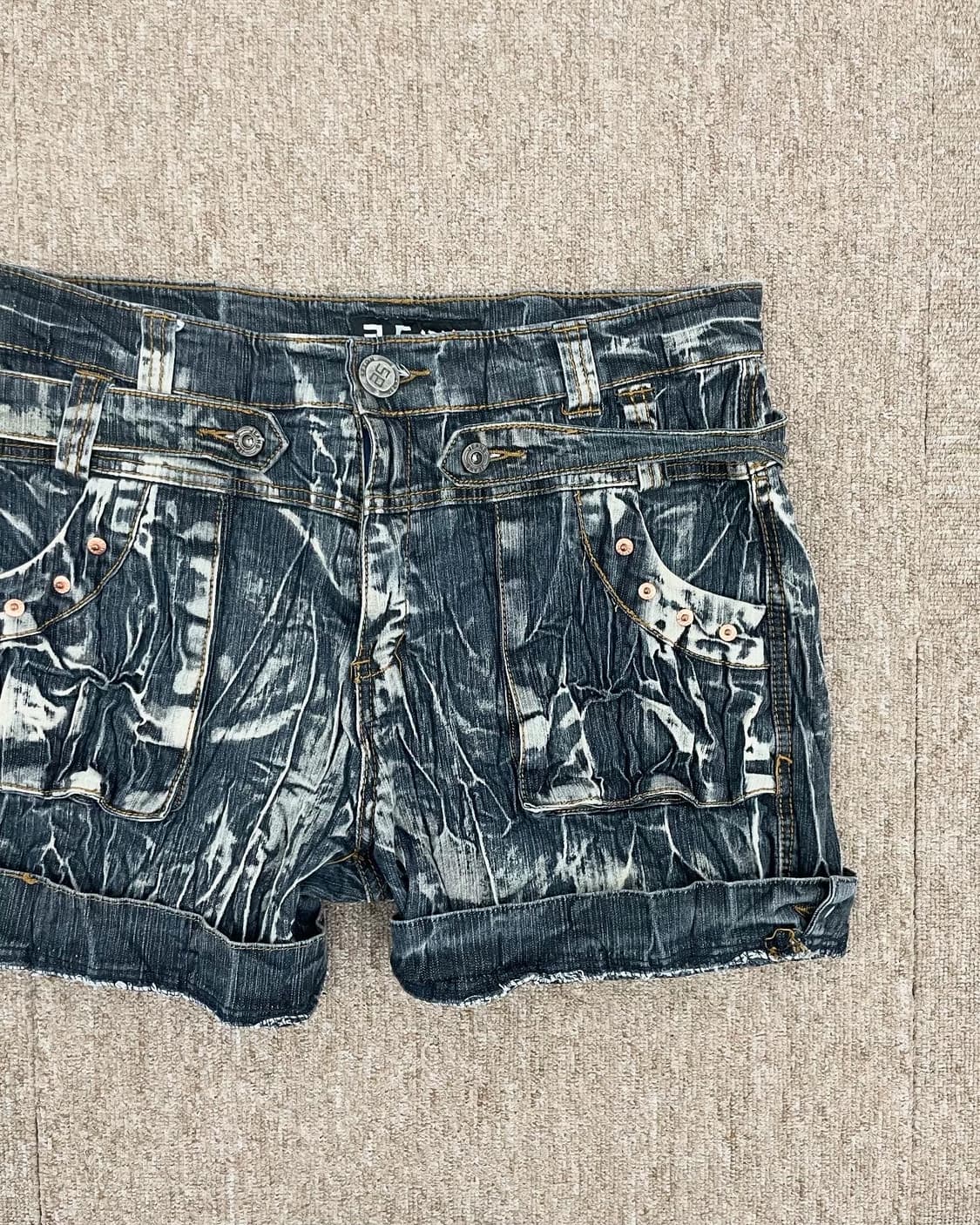 denim washing stud detail short pants 상품이미지2