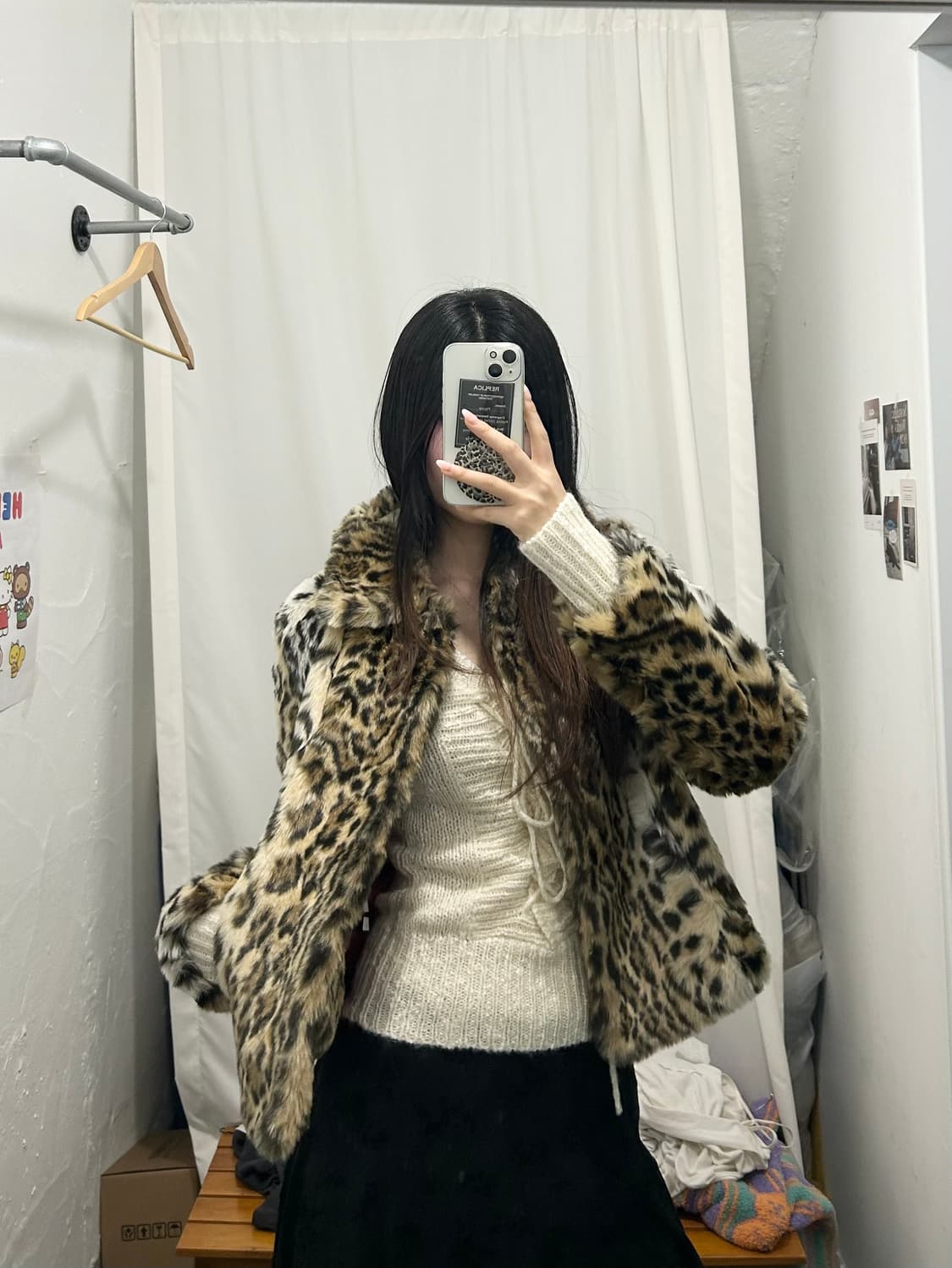 갸루 호피 레오파드 퍼 자켓 상품이미지1