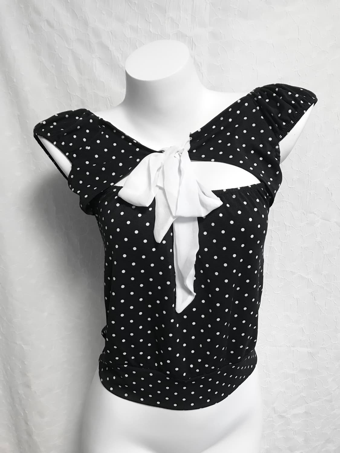 빈티지 cecil mcbee 세실맥비 도트 리본 퍼프 소매 탑 상품이미지4