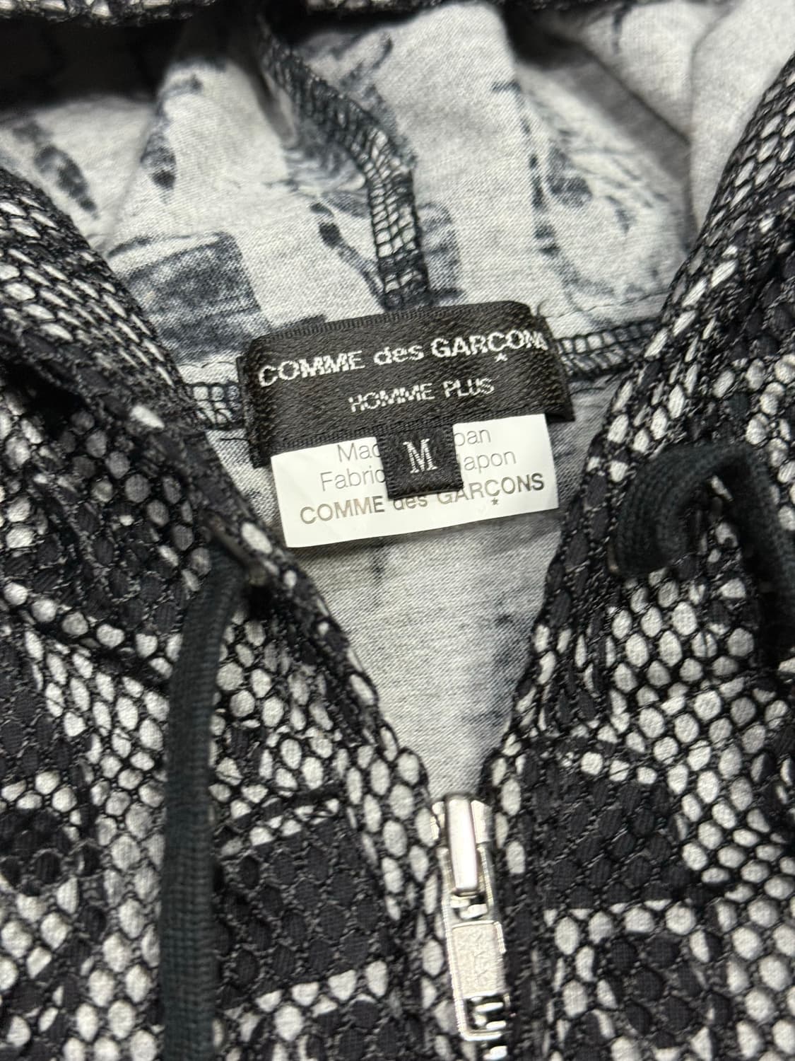 2010 꼼데가르송 아카이브 해골 패턴 메쉬 이중 원단 후드 집업 자켓 상품이미지3