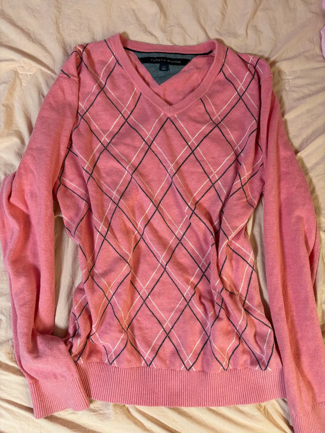 대장 타미힐피거 아가일 핑크 롱 슬리브 코튼 니트 상품이미지2