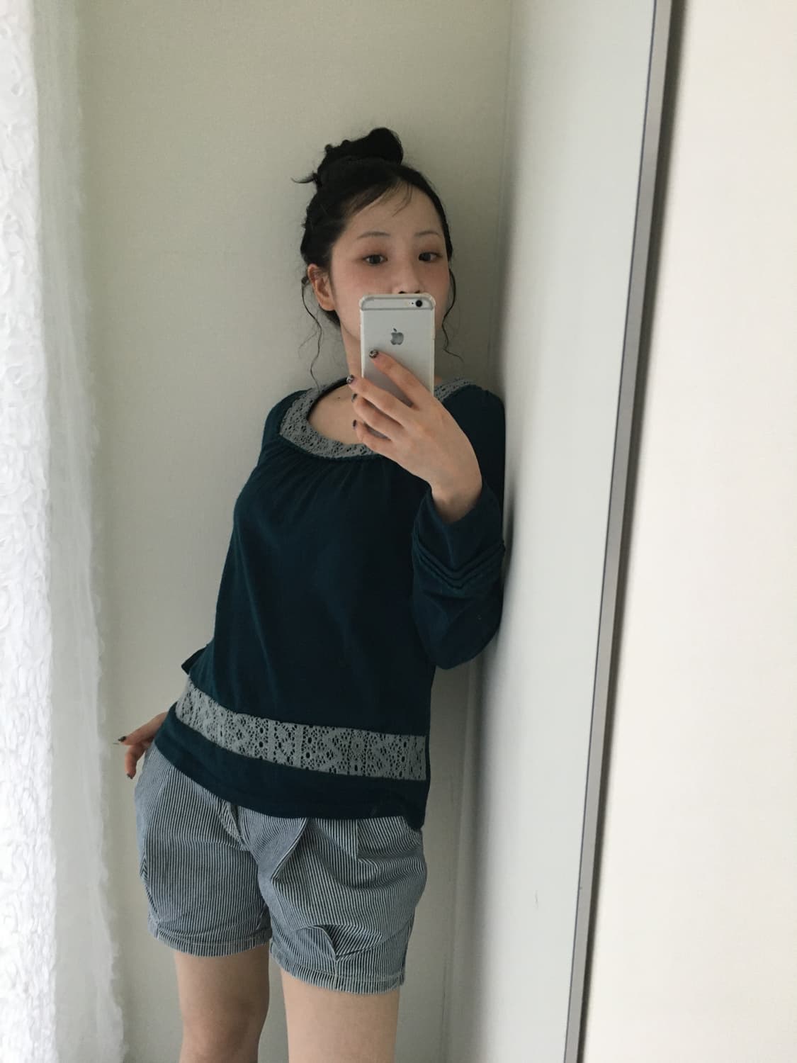 lace square neck teal blouse 상품이미지7