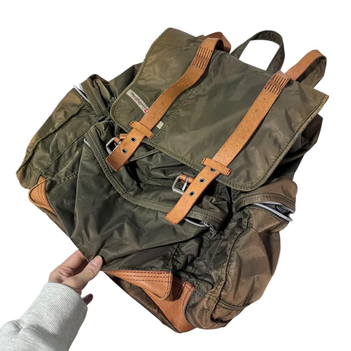 디젤 레더 나일론 카키 럭색 백팩 상품이미지2