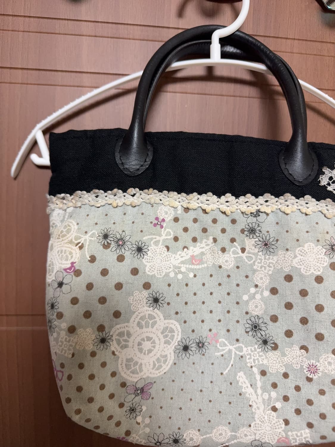 모리걸 하구미 일본 빈티지 핸드메이드 레이스 잔꽃 도트 레이스 핸드백 상품이미지2