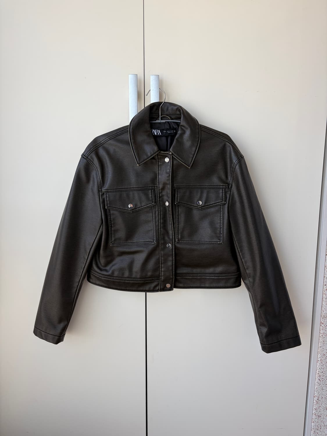 자라 브라운 레더 크롭 자켓 M(미착용) 상품이미지1