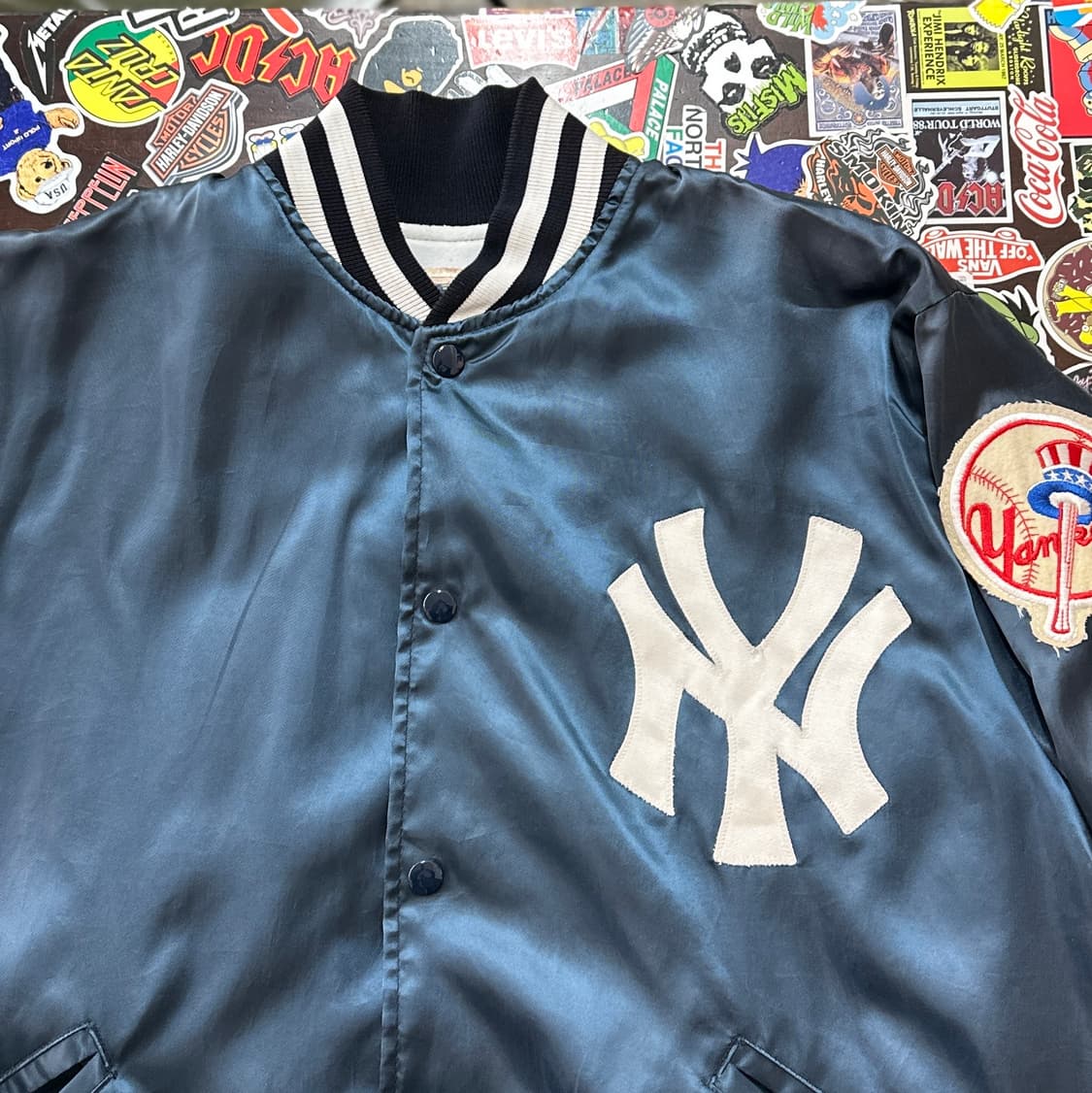 70s USA 펠코 양키즈 사틴 베이스볼 자켓 L 상품이미지3