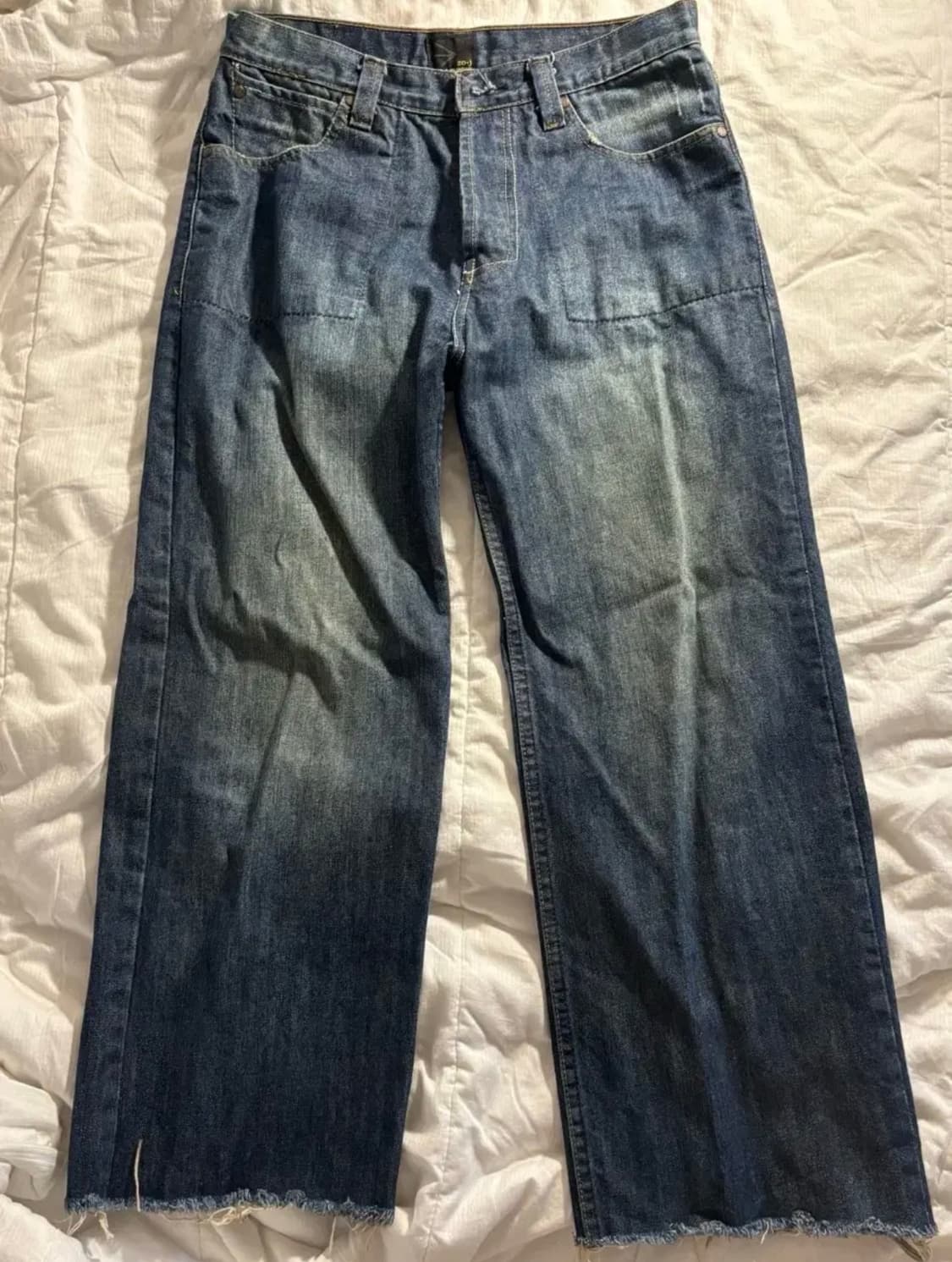 빈티지 중청 데님 컷팅 와이드 청바지 상품이미지2