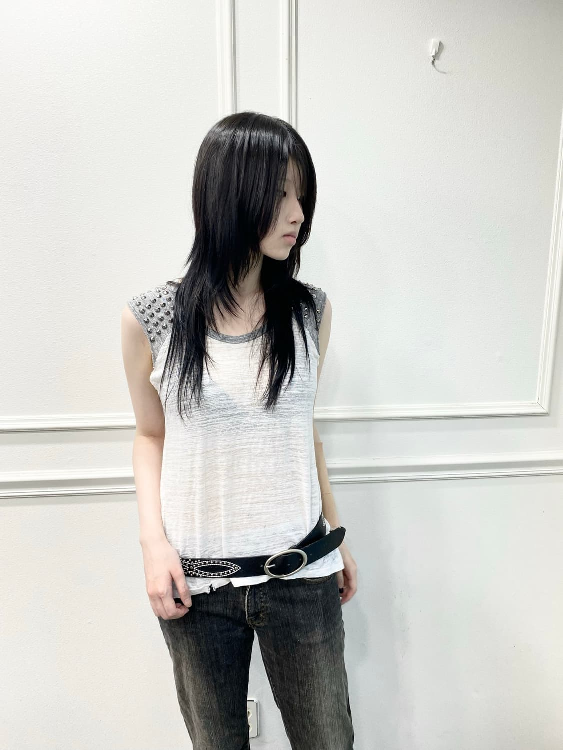 Y2K Mood Stud black Belt 상품이미지5
