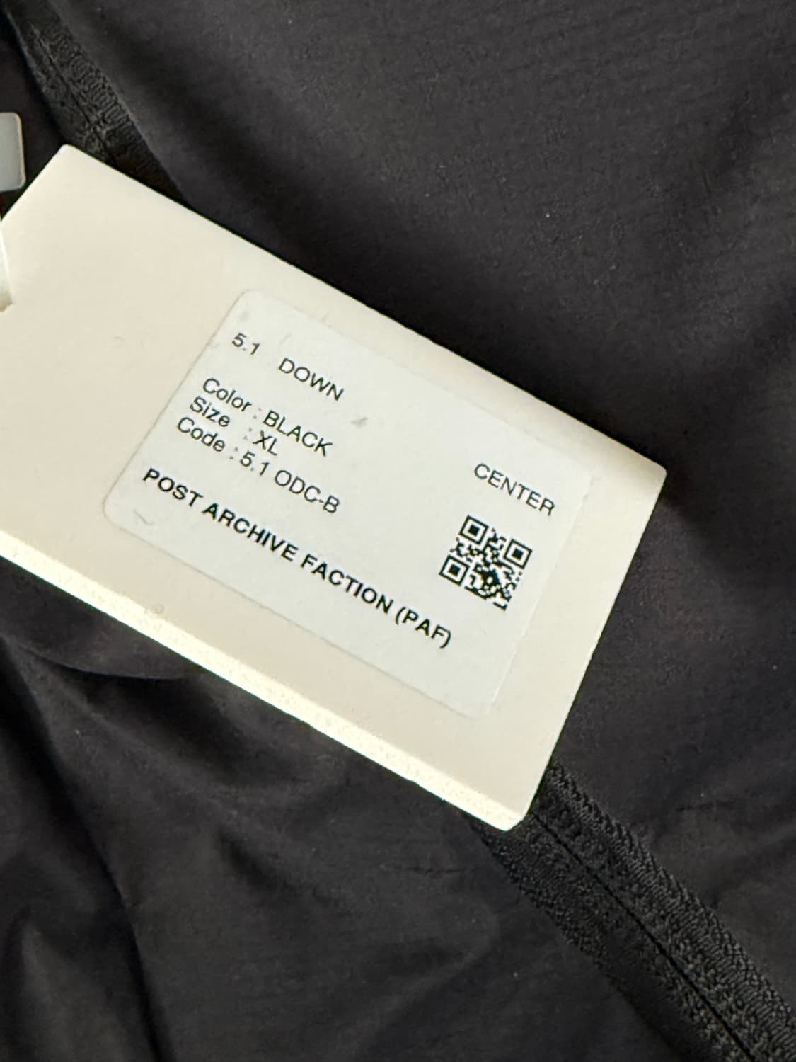 포스트 아카이브 팩션 파프 PAF 5.1 다운 센터 블랙 XL 상품이미지2