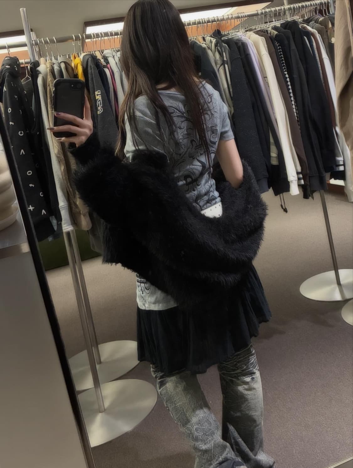 OS)Japanese vintage 여성 고스 디테일 그레이 반팔 상품이미지3