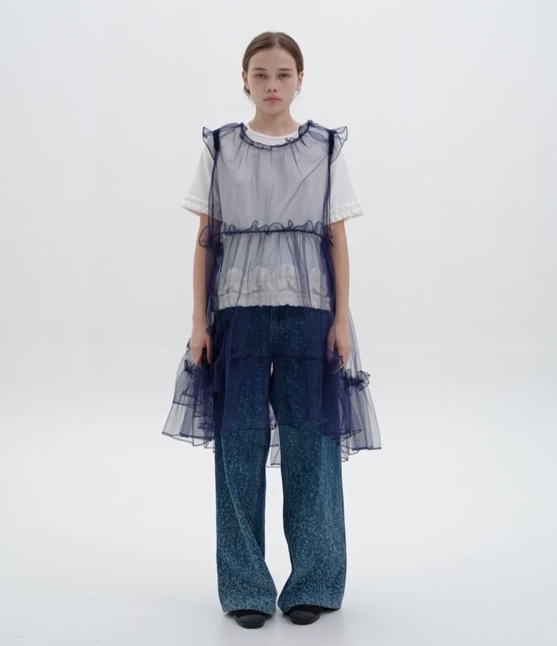 코스모스 리본 러플 메쉬 원피스 상품이미지2