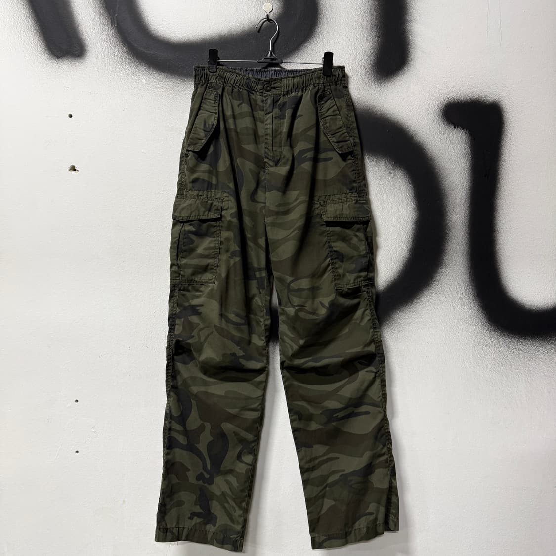 VTG 빈티지 우드랜드 카모 밀리터리 밴딩 와이드 카고 팬츠 상품이미지1