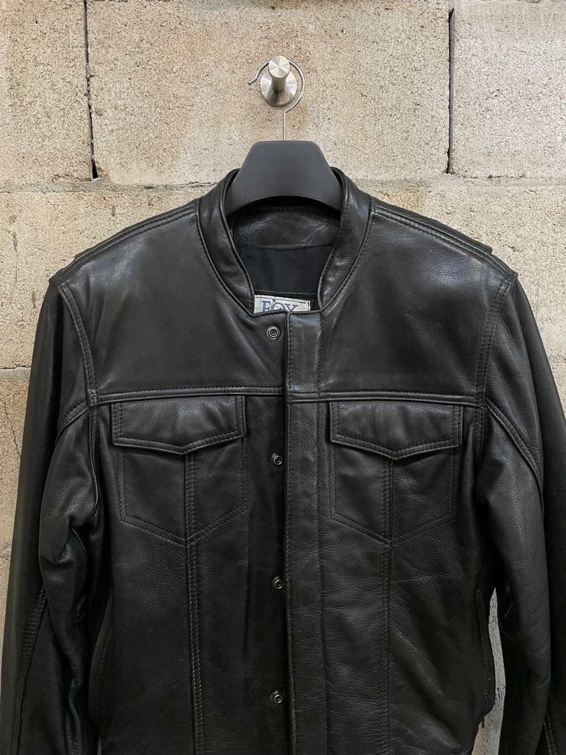 폭스 크릭 논 카라 가죽 자켓 상품이미지2