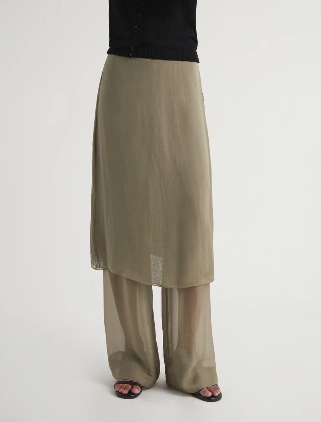 [34,36,38]팔로마울 Low Silk Archi 스커트 팬츠/카키 상품이미지3