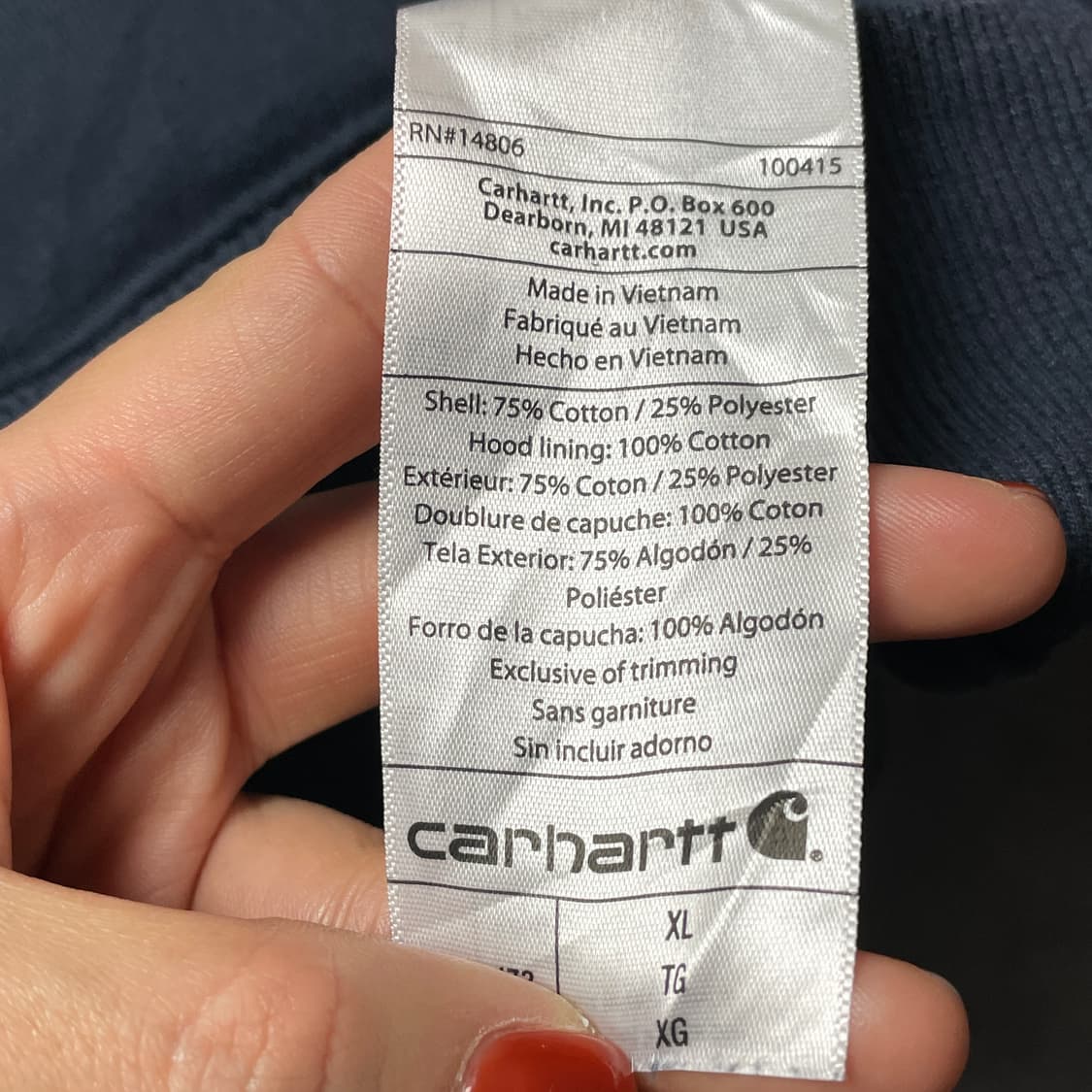 CARHARTT 칼하트 빈티지 네이비 코튼 후드티 A00430 상품이미지10