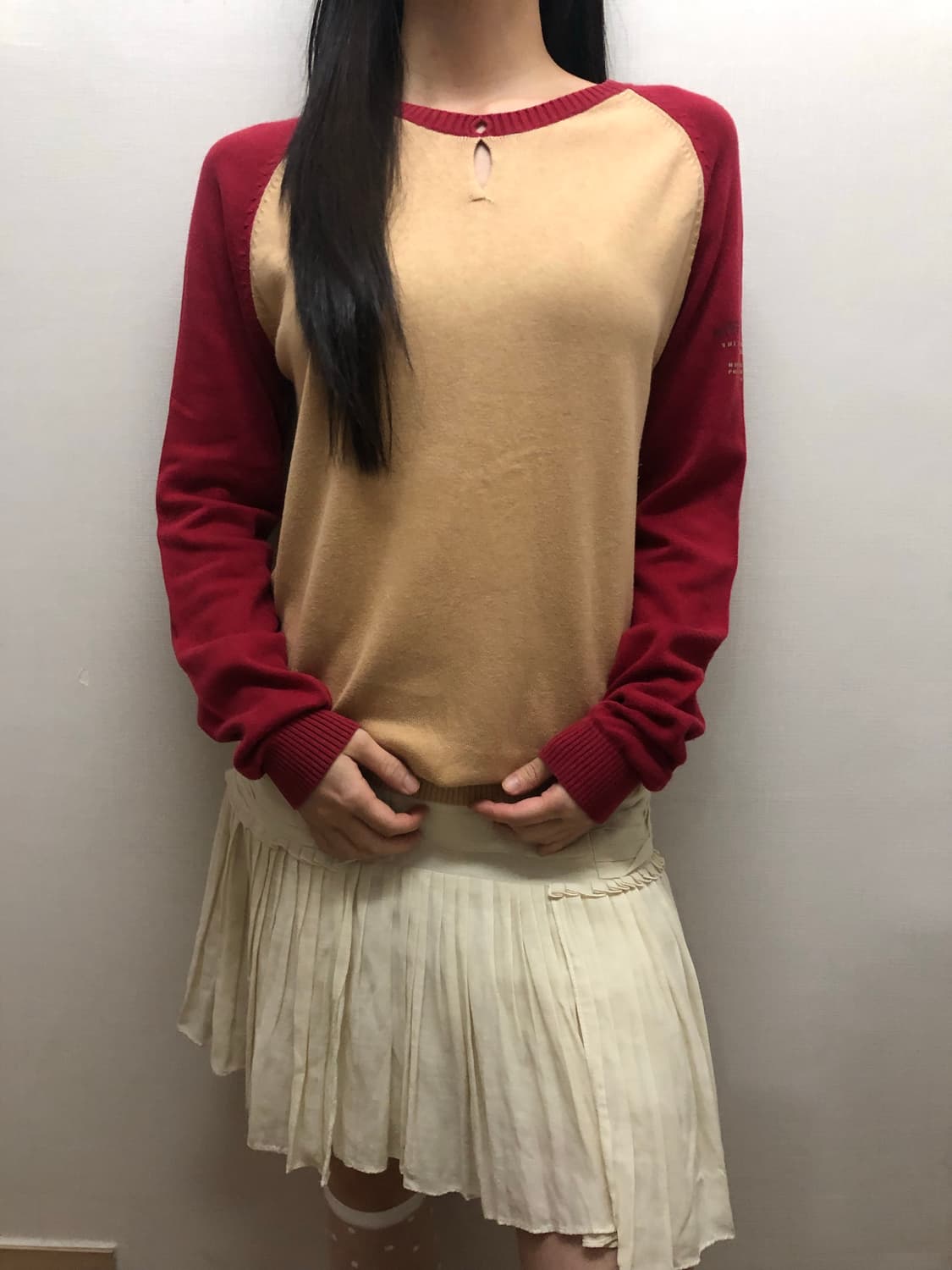 빈티지 베이지 앤 레드 니트 상품이미지5