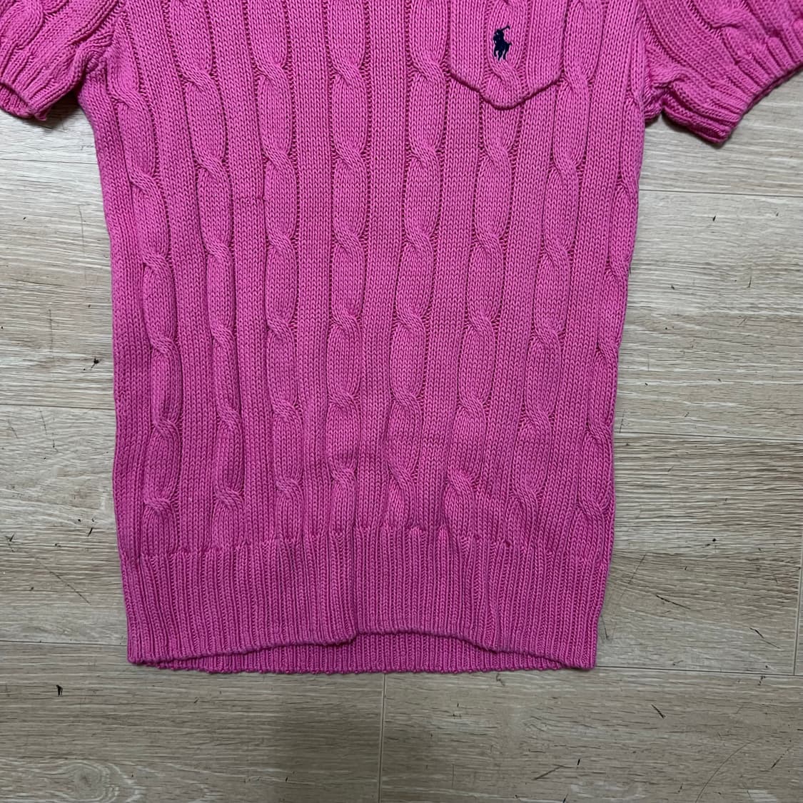 폴로 랄프로렌 여성 포켓 반팔 꽈배기 케이블니트 [핑크] S/90 상품이미지3